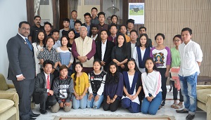 The Governor of Arunachal Pradesh Shri PB Acharya with ABVP members in the Gyatri Hall at Raj Bhavan Itanagar on 1st February 2017.